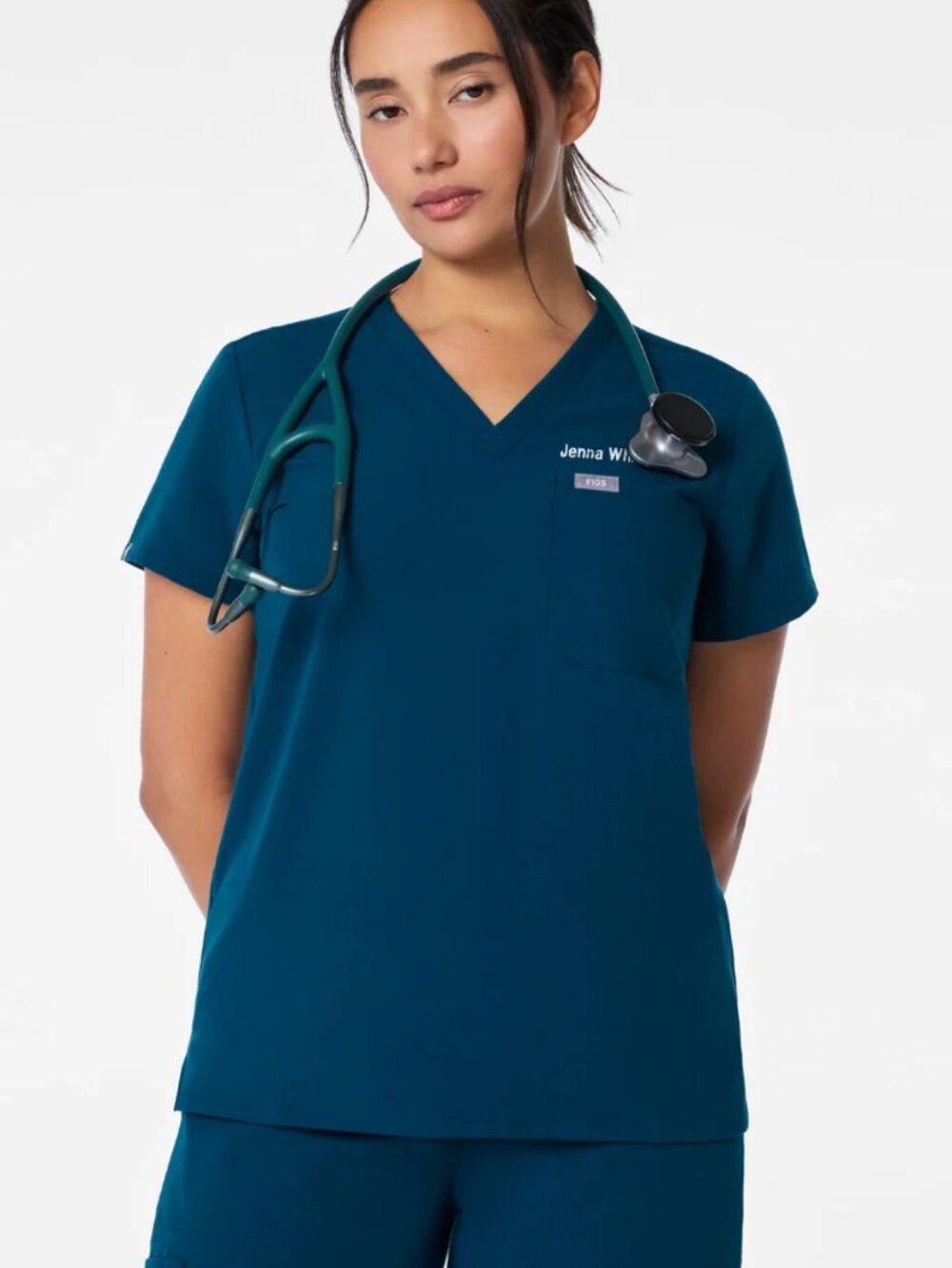 FIGS Catarina One-Pocket Scrub Top in Deep Reef size Women's M